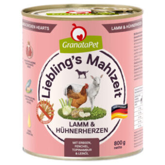 12x800g Liebling´s Mahlzeit nedves kutyatáp- Bárány & csirkeszív - Kisállat kiegészítők webáruház - állateledelek