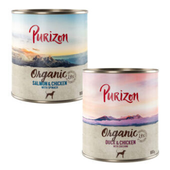 12x800g Purizon Organic nedves kutyatáp- Vegyes csomag: 6 x kacsa & csirke