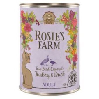 18x400g Rosie's Farm Adult Pulyka & kacsa nedves macskatáp 15% árengedménnyel - Kisállat kiegészítők webáruház - állateledelek