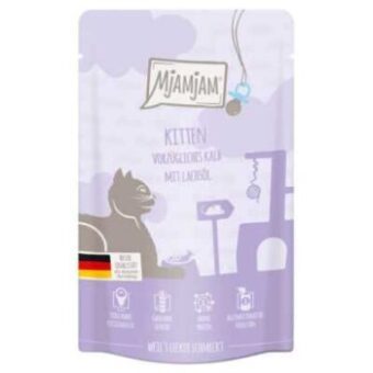 24x125g MjAMjAM Quetschie Kitten nedves macskatáp - Finom borjúhús lazacolajjal - Kisállat kiegészítők webáruház - állateledelek