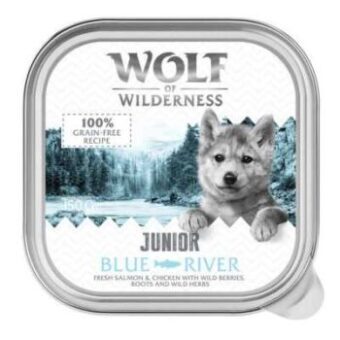 24x150g Wolf of Wilderness Junior Blue River - csirke & lazac gabonamentes nedves kutyaeledel - Kisállat kiegészítők webáruház - állateledelek