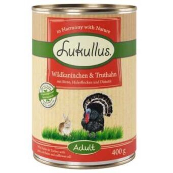 24x400g Lukullus Naturkost Adult vadnyúl & pulyka nedves kutyatáp - Kisállat kiegészítők webáruház - állateledelek