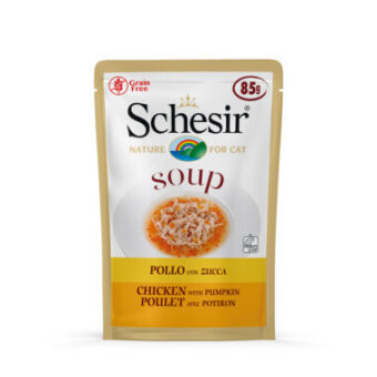 24x85g Schesir Cat Soup nedves macskatáp- Csirke & tök - Kisállat kiegészítők webáruház - állateledelek