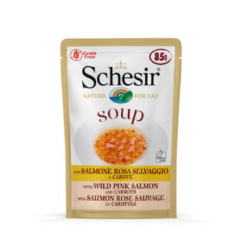 24x85g Schesir Cat Soup nedves macskatáp- Lazac & sárgarépa - Kisállat kiegészítők webáruház - állateledelek