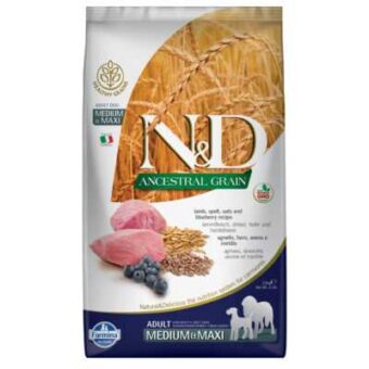 12kg Farmina N&D Ancestral Grain Adult Medium & Maxi bárány & áfonya száraz kutyatáp - Kisállat kiegészítők webáruház - állateledelek