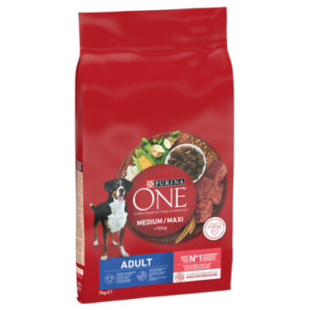 2x7kg PURINA ONE Medium/Maxi Adult marha & rizs száraz kutyatáp - Kisállat kiegészítők webáruház - állateledelek