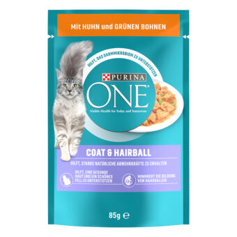 52x85g PURINA ONE Coat & Hairball nedves macskatáp-csirke/zöldbab - Kisállat kiegészítők webáruház - állateledelek