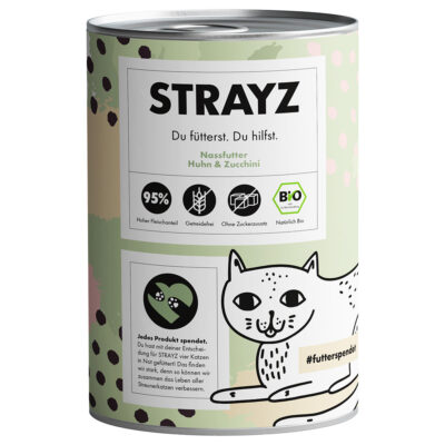 24x 400g-os STRAYZ BIO bio csirke és bio cukkini nedves macskaeledel konzerv 24x 400g-os STRAYZ BIO bio csirke és bio cukkini konzerv - Kisállat kiegészítők webáruház - állateledelek