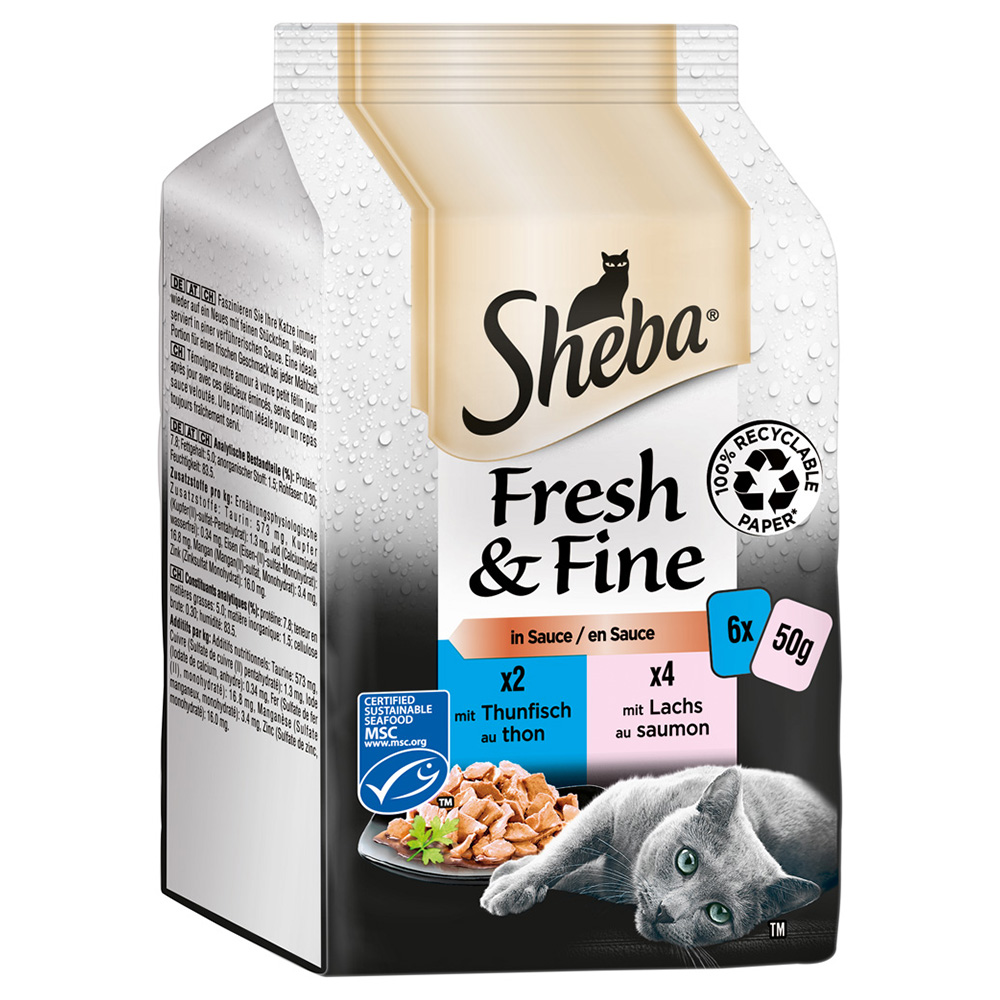 72x50g Sheba Fresh & Fine halválogatás szószban nedves macskatáp - Kisállat kiegészítők webáruház - állateledelek