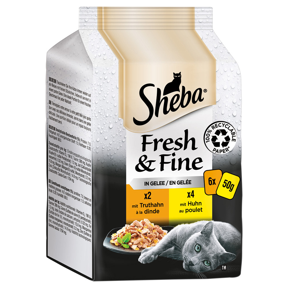 72x50g Sheba Fresh & Fine pulyka & csirke aszpikban nedves macskatáp - Kisállat kiegészítők webáruház - állateledelek