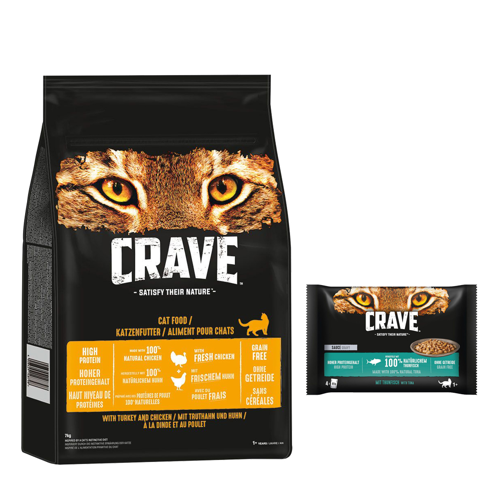 7kg Crave Adult pulyka & csirke száraz macskatáp+4x85g szósz tonhallal nedvestáp 15% árengedménnyel - Kisállat kiegészítők webáruház - állateledelek