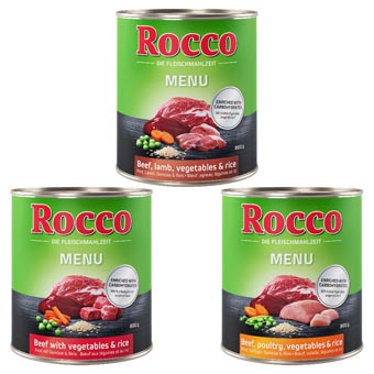 Rocco Menue óriáscsomag 24 x 800 g - Vegyes csomag 3 fajtával: marha