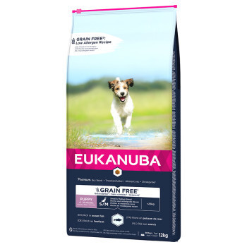 2x12kg Eukanuba Grain Free Puppy Small / Medium Breed lazaccal száraz kutyatáp - Kisállat kiegészítők webáruház - állateledelek