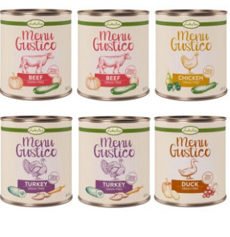 12x800g Lukullus "Menu Gustico" nedves konzerv kutyatáp- Vegyes csomag 4 fajtával - Kisállat kiegészítők webáruház - állateledelek