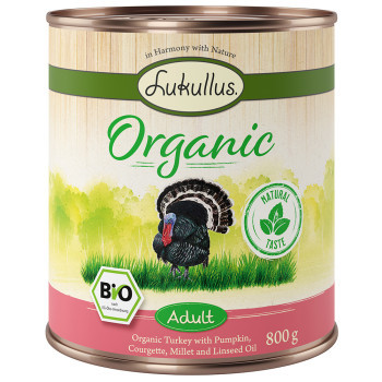 12x800g Lukullus Organic Adult pulyka & cukkini (gluténmentes nedves kutyatáp - Kisállat kiegészítők webáruház - állateledelek