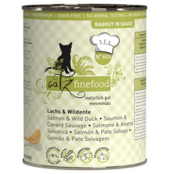 24x380g catz finefood Ragout No.605 lazac & vadkacs nedves macskatáp - Kisállat kiegészítők webáruház - állateledelek