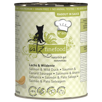 24x380g catz finefood Ragout No.605 lazac & vadkacs nedves macskatáp - Kisállat kiegészítők webáruház - állateledelek