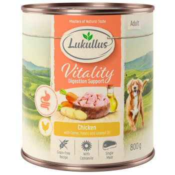 24x800g Lukullus Vitality Emésztés: csirke (gabonamentes) nedves kutyatáp - Kisállat kiegészítők webáruház - állateledelek