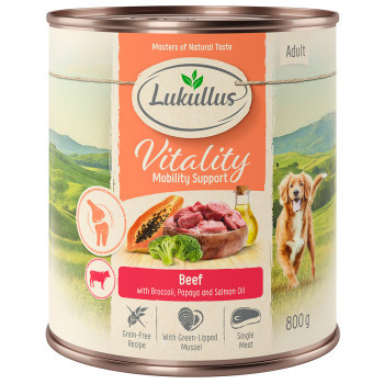 24x800g Lukullus Vitality Ízület: marha (gabonamentes) nedves kutyatáp - Kisállat kiegészítők webáruház - állateledelek