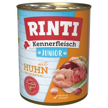 24x800g RINTI ínyenceknek nedves kutyatáp- Junior csirke - Kisállat kiegészítők webáruház - állateledelek