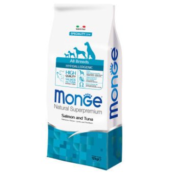12kg Monge Superpremium All Breeds Hypoallergenic lazac & tonhal száraz kutyatáp - Kisállat kiegészítők webáruház - állateledelek