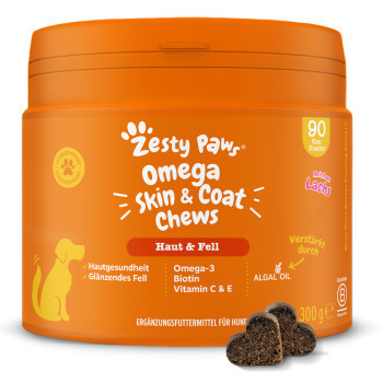 2x90db Zesty Paws Omega Skin & Coat lazac étrend-kiegészítő eledel kutyáknak - Kisállat kiegészítők webáruház - állateledelek