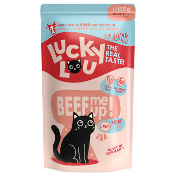 48x125g Lucky Lou Adult Szárnyas & marha nedves macskatáp - Kisállat kiegészítők webáruház - állateledelek