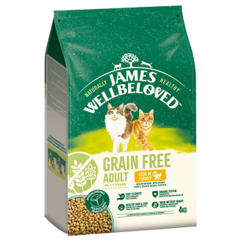 2x4kg James Wellbeloved Grain Free Adult Cat Hypoallergenic pulyka száraz macskatáp - Kisállat kiegészítők webáruház - állateledelek