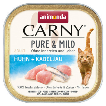 64x100g animonda Carny Adult Pure & Mild Csirke + tőkehal nedves macskatáp - Kisállat kiegészítők webáruház - állateledelek