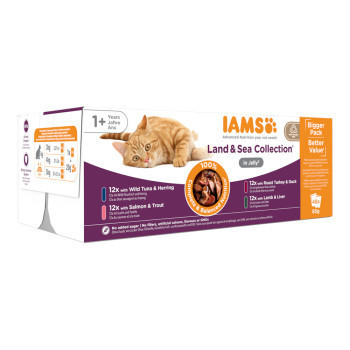 96x85g IAMS Advanced Nutrition Adult Land & Sea Mix aszpikban nedves macskatáp - Kisállat kiegészítők webáruház - állateledelek