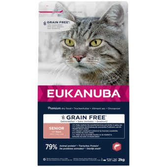 10kg Eukanuba Senior Grain Free Grain Free Rich in Salmon száraz macskatáp - Kisállat kiegészítők webáruház - állateledelek
