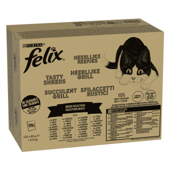 120x80g Felix Tasty Shreds vegyes válogatás szószban nedves macskatáp - Kisállat kiegészítők webáruház - állateledelek