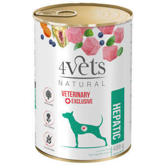 12 x 400 g Natural Hepatic 4Vets nedves kutyatáp - Kisállat kiegészítők webáruház - állateledelek
