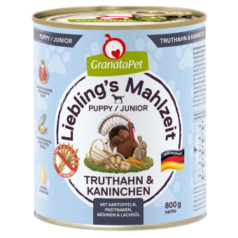 12x800g Liebling´s Mahlzeit nedves kutyatáp-Junior pulyka & nyúl