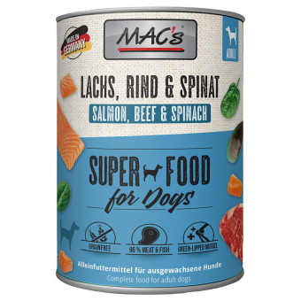 12x800g MAC's Adult Lazac & spenót nedves kutyatáp - Kisállat kiegészítők webáruház - állateledelek