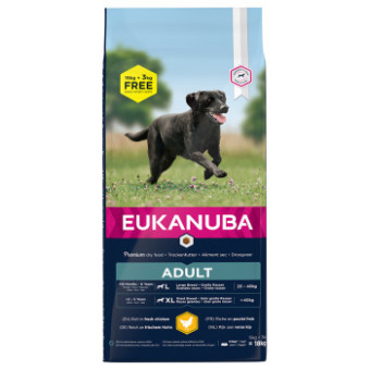 18kg  Eukanuba Adult Large Breed csirke száraz kutyatáp bónuszcsomagban 15 + 3 kg ingyen - Kisállat kiegészítők webáruház - állateledelek