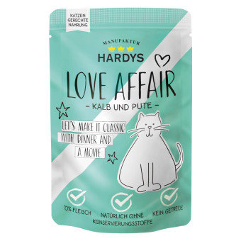 24x100g Hardys LOVE AFFAIR Borjú & pulyka nedves macskatáp - Kisállat kiegészítők webáruház - állateledelek