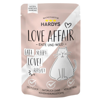 24x100g Hardys LOVE AFFAIR Kacsa & vad nedves macskatáp - Kisállat kiegészítők webáruház - állateledelek