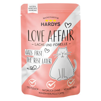 24x100g Hardys LOVE AFFAIR Lazac & pisztráng nedves macskatáp - Kisállat kiegészítők webáruház - állateledelek