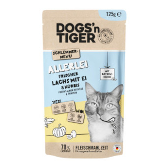 24x125g Dogs'n Tiger Cat Lazac & tojás nedves macskaeledel - Kisállat kiegészítők webáruház - állateledelek