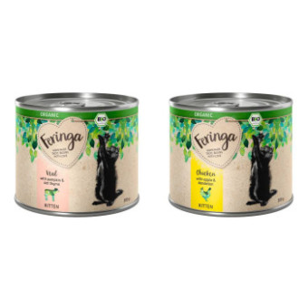 24x200g Feringa Bio Menü Kitten nedves kölyökmacskaeledel  Vegyes csomag (2 változattal) - Kisállat kiegészítők webáruház - állateledelek