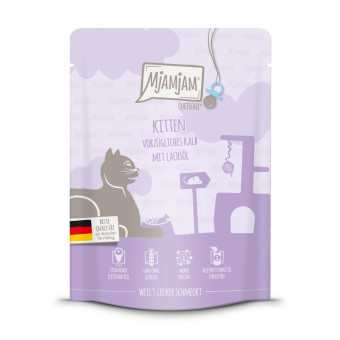 24x300g MjAMjAM Quetschie Kitten borjú  & lazacolaj nedves macskatáp - Kisállat kiegészítők webáruház - állateledelek