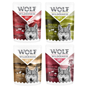 24x300g Wolf of Wilderness "Soft & Strong" nedves kutyatáp- Mix: 4 x marha