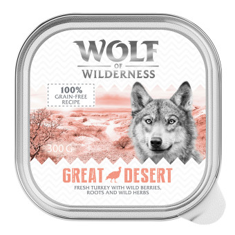 24x300g Wolf of Wilderness Adult nedves kutyatáp-Great Desert - pulyka - Kisállat kiegészítők webáruház - állateledelek