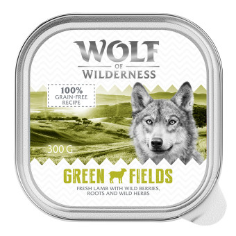 24x300g Wolf of Wilderness Adult nedves kutyatáp-Green Fields - bárány - Kisállat kiegészítők webáruház - állateledelek