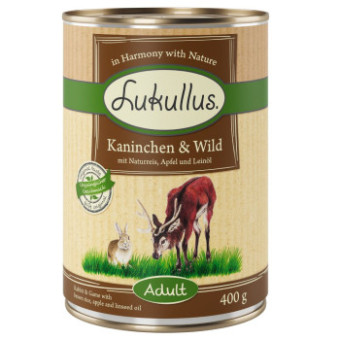 24x400g Lukullus Naturkost Adult nyúl & vad nedves kutyatáp - Kisállat kiegészítők webáruház - állateledelek