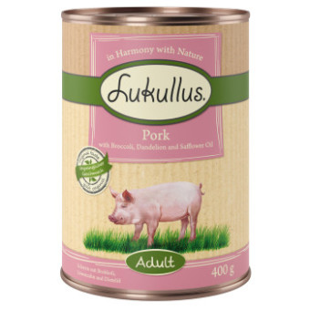 24x400g Lukullus Naturkost Adult sertés (gabonamentes) nedves kutyatáp - Kisállat kiegészítők webáruház - állateledelek