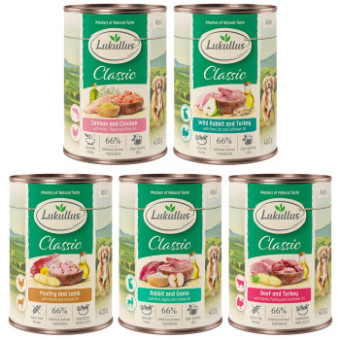 24x400g Lukullus Naturkost nedves kutyatáp Adult mix 5 változattal) - Kisállat kiegészítők webáruház - állateledelek
