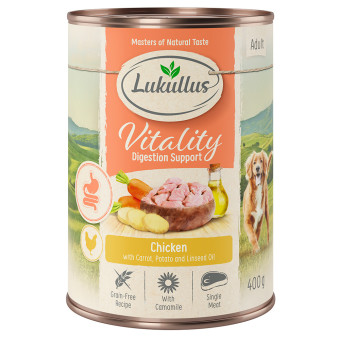 24x400g Lukullus Vitality Emésztés: csirke (gabonamentes) nedves kutyatáp - Kisállat kiegészítők webáruház - állateledelek