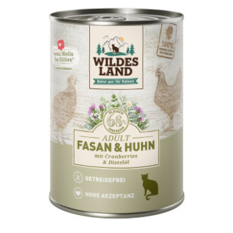 24x400g Wildes Land Adult Cat Fácán & csirke áfonyával nedves macskatáp - Kisállat kiegészítők webáruház - állateledelek